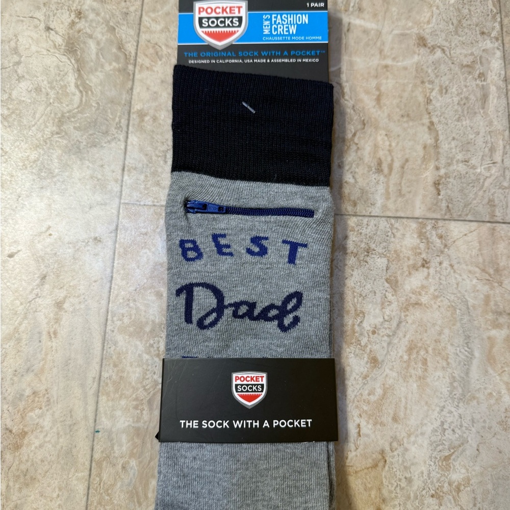 Gray and Blue Casual Crew Socks 'BEST Dad'